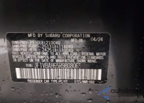 2024 Subaru Wrx Premium из США, поврежденный, VIN JF1VBAH65R9808065